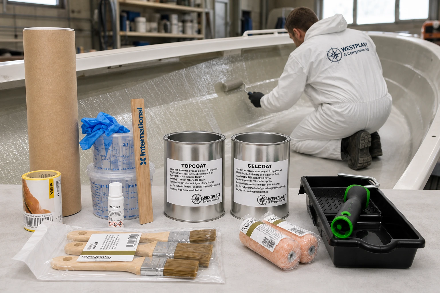 Westplast Topcoatkit 1m2 vid laminering inuti båtskrov